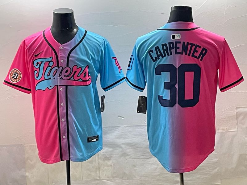 Men 2025 Detroit Tigers #30 Carpenter Blue pink Game Nike MLB Jersey style 06